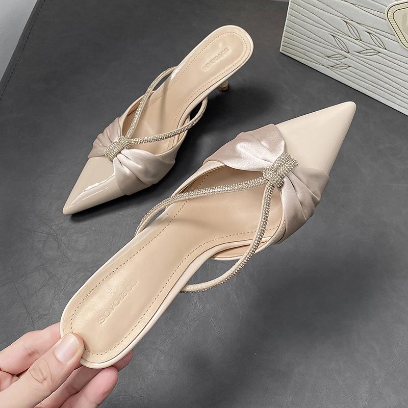 

Новые туфли-лодочки на высоком каблуке со стразами, женские, на тонком каблуке, остроносые сандалии, сексуальные, универсальные, с золотым носком-мешком, полушлепки 40