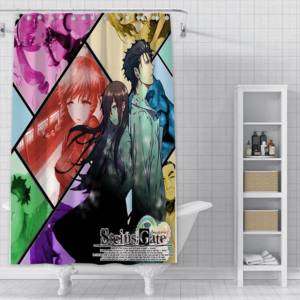 Anime Steins Gate Shower Curtain Waterproof Polyester Fabric Paint Colorful Bath Curtains Home Bathroom Decor Curtain With Hook
