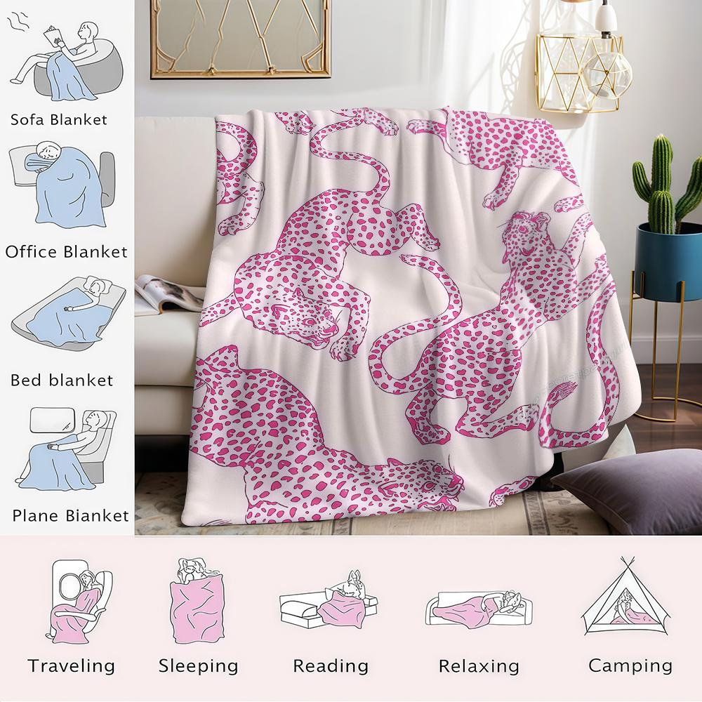 Hot Pink Leopards Flannel Blanket Warm Soft Halloween Christmas Couch Warm Cozy Decorative Decor Gift for All Season