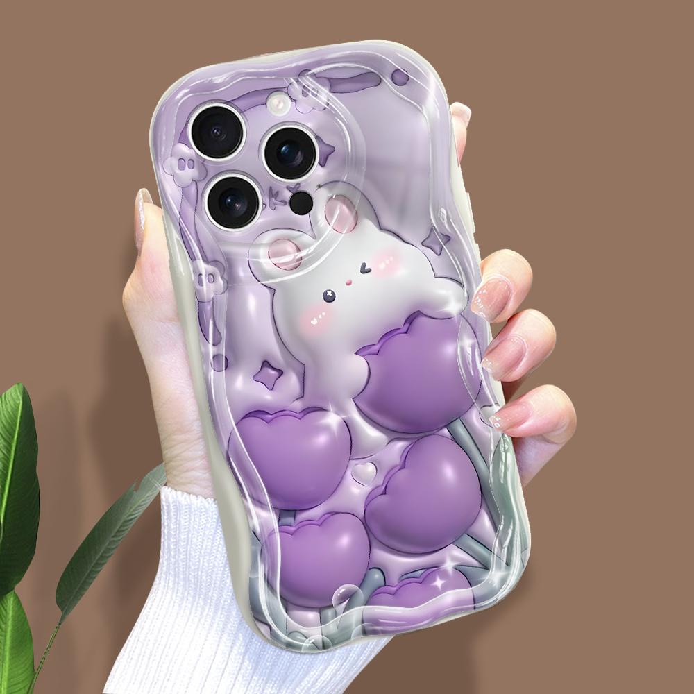For iPhone 16 15 14 Samsung S25 S24 S23 A06 A13 A14 A15 A16 A55 Redmi 14C 13C Note 14 13 12 Wavy Edge Rabbit Flowers Soft Silicone Phone Case