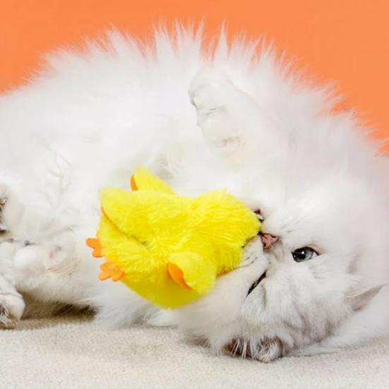 Toy Bite-resistant Washable Plush Cover Duck Shape Interactive Cat Toy with Sound Pet Supplies