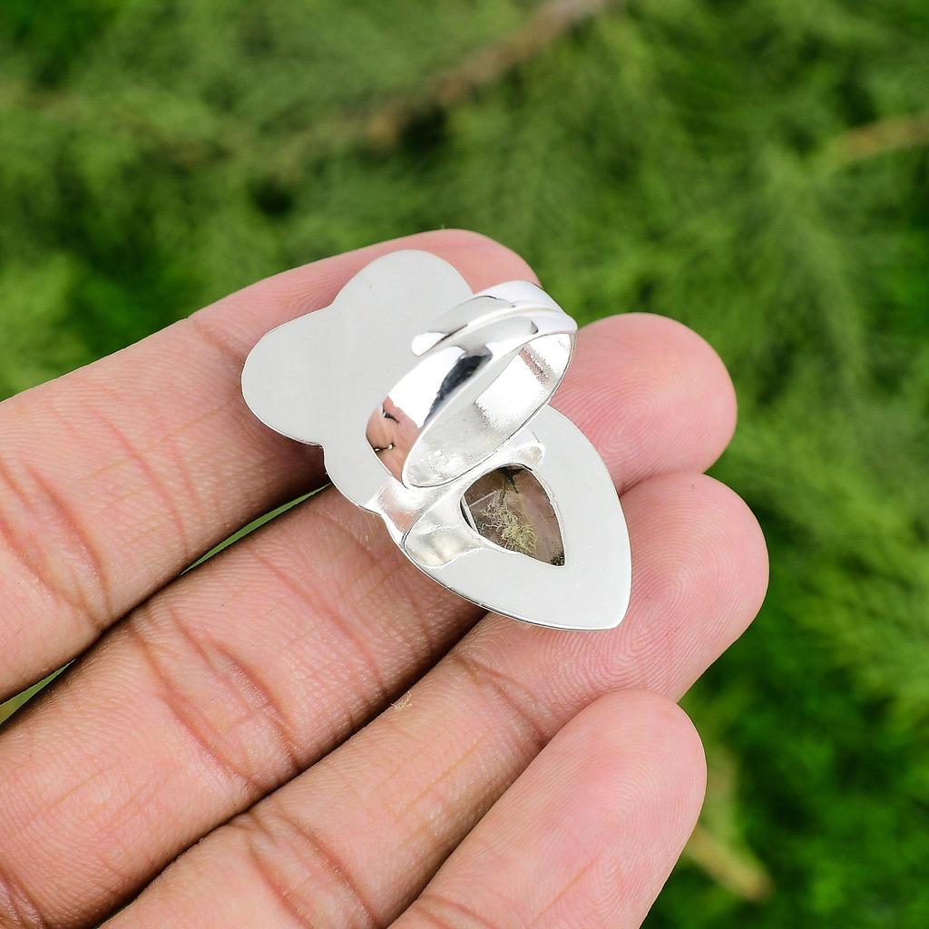 Mothers day Deal 925 Silver Golden Rutile Stone Solitaire Daughter Flower Ring