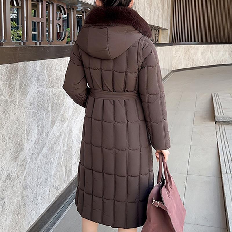 Plus Size Winter Long Parkas For Women L-7XL Detachable Sleeves With Belt Big Faux Fur Collar Hooded Loose Thick Fashion Coat