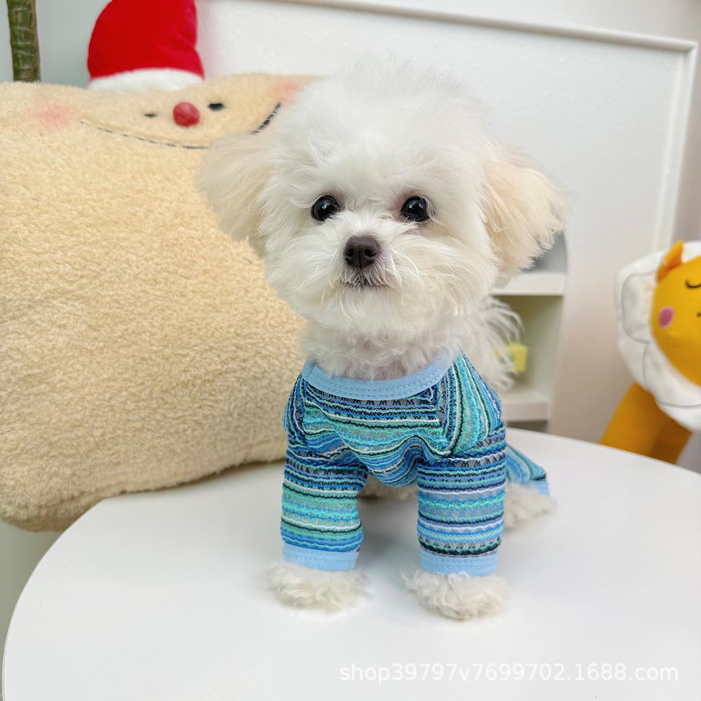 Dog quadruple summer thin pet breathable small dog clothing than bear anti-hair loss rainbow stripes