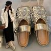 Baotou Half Slippers Women's Outer Wear 2025 New Summer Sandals Flat Bottom Mary Jane Rhinestone Retro Ins Shoes