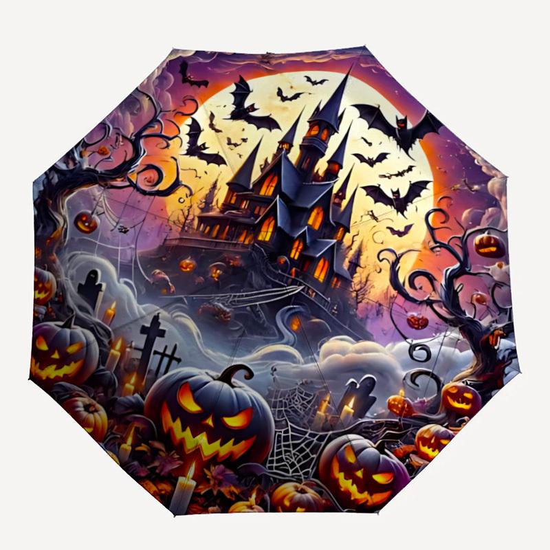 

1pc Halloween Castle Automatic Folding Umbrella, Sturdy And Durable Automatic Folding Umbrella with 8 Ribs, Convenient for Outdoor Use138