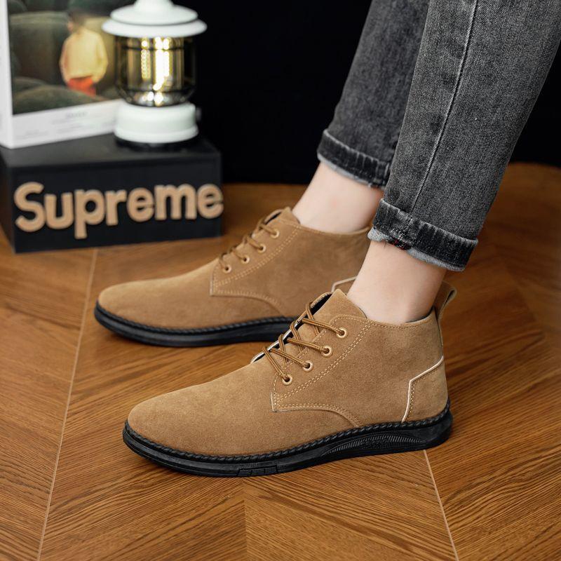 Mens Ankle Boots Fashion Suede Casual Boots Lace Up High Top Sport Booties High Quality Suede Chelsea Boots for Men Botas Hombre
