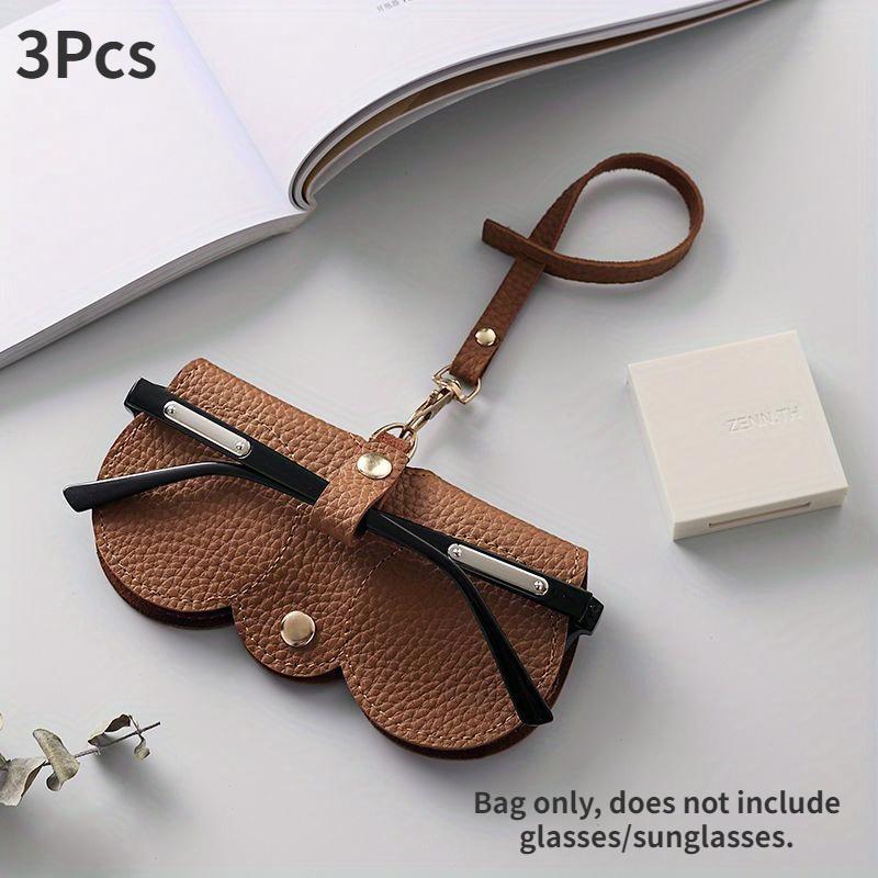 3Pcs Portable Sunglasses Protector Soft Leather Eyeglasses Clip Simple Glasses Holder Storage Bag