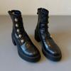 thick-soled Martin boots women's high-heeled badge metal buckle rear zipper elastic thin boots non-slip