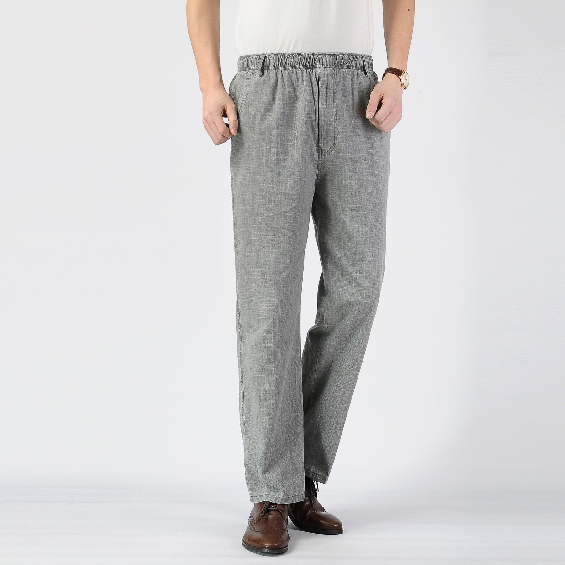 

Мужские осенне-летние хлопково-льняные тонкие повседневные брюки с завышенной талией, дышащие, свободные L темно-серого