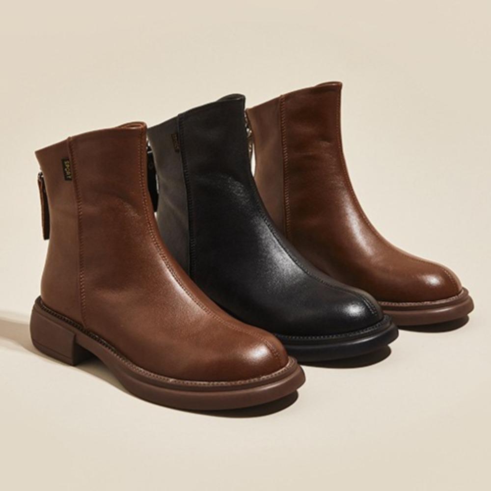 Ankle Boots for Women Winter Boots 2026 Autumn New Leather Retro Women's Boots Rear Zipper Casual Women's Shoes