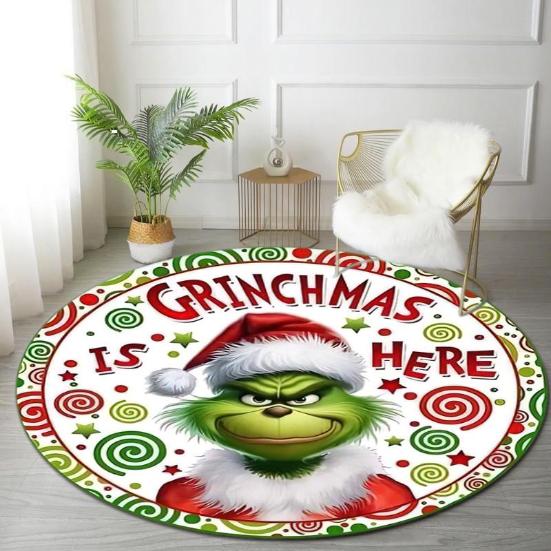 1pc Grinch Round carpet Painted Printed circular carpet, home door mat, outdoor travel protection carpet