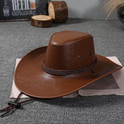 New Western Cowboy Hat Men's Visor Hat Big Edge Riding Hat Camping Outdoor Hat Imitation Leather Hat