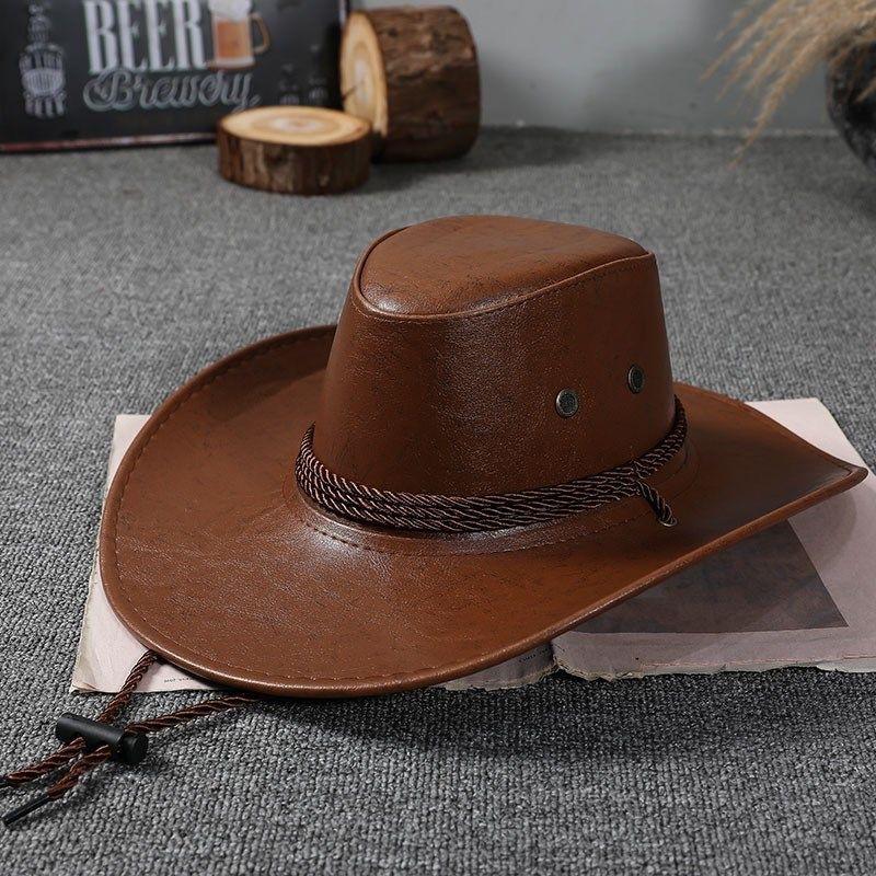 New western cowboy hat men's visor hat big edge riding hat camping outdoor hat imitation leather hat
