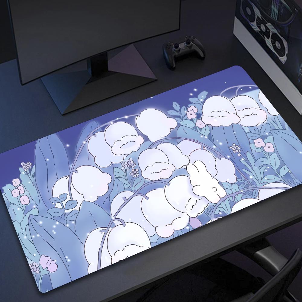 Cute Bunny Purple Flower Mouse Pad Large Computer Office Game Table Mats XXL Rubber Anti-slip Keyboard Mousepads Long Desk Pads