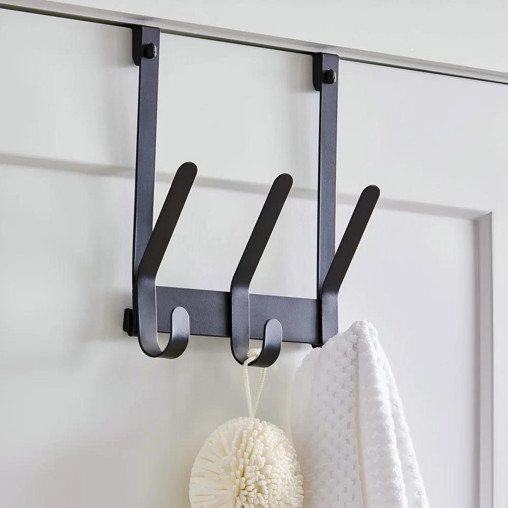 Over-the-Door Hook Rack Towels Robes 3 Double Hooks Tool-Free Installation Bathroom Closet Organizer Space Saver Steel