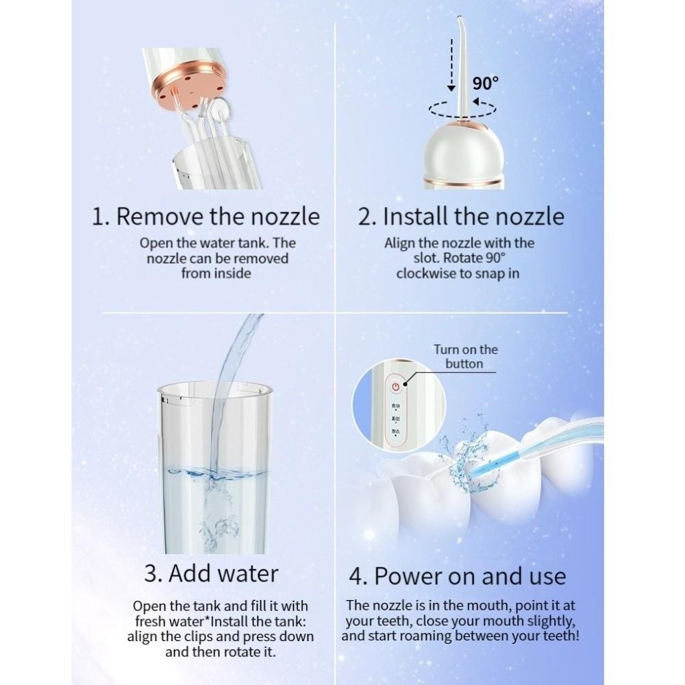 Tragbarer 3-Modus-Wasserstrahl-Zahnreiniger USB-wiederaufladbar Kabelloser Mundduscher Elektrischer Dental-Jet-Irrigator für Reisen