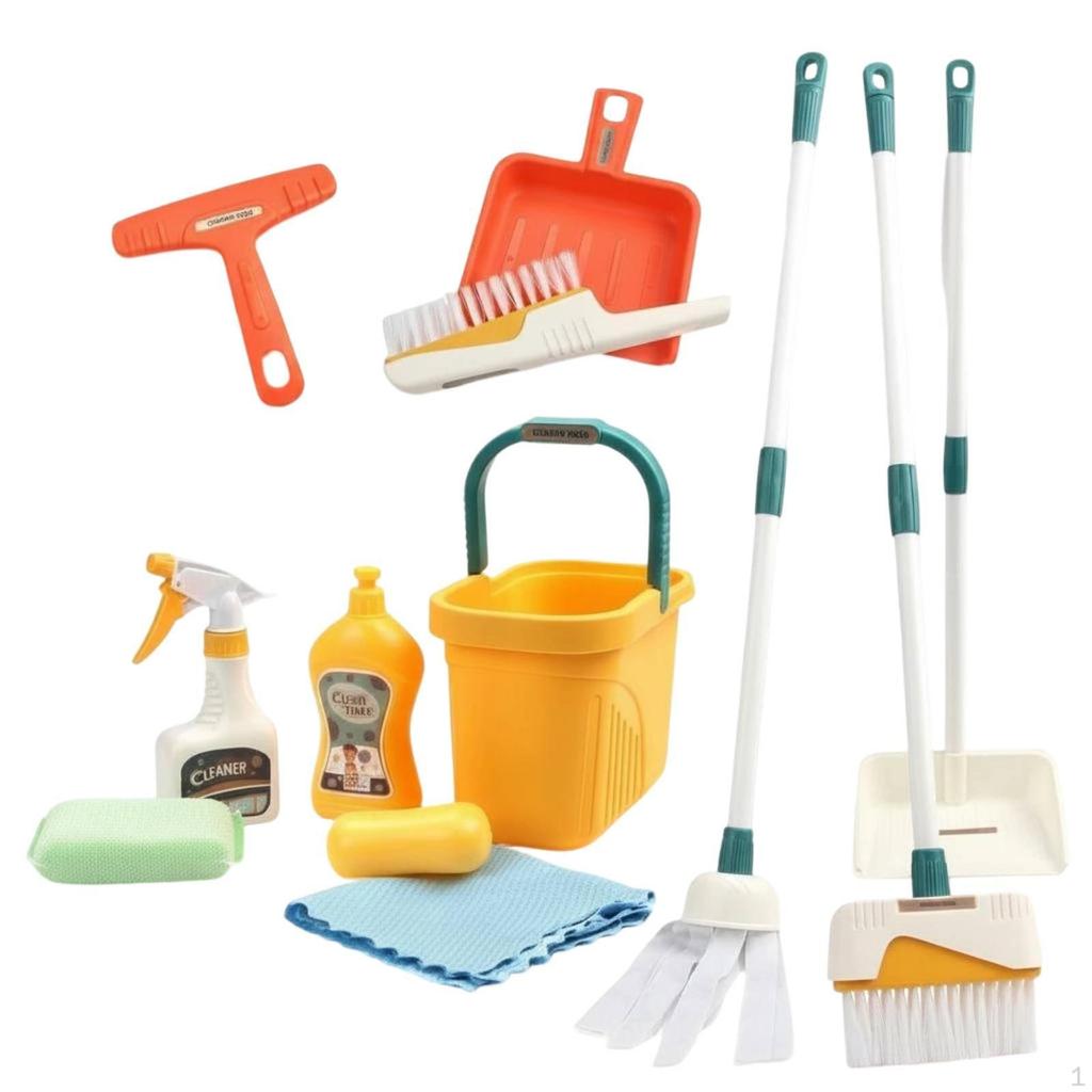 12 Pieces Kids Cleaning Set Pretend Play Toy Mop and Broom Young Child Playset