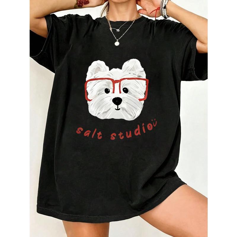 

Oversized T Shirt Black Westie Dog With Red Glasses Salt Studio Print Casual Wear For Women Summer Outfit Streetwear Fashion XXXXL чорний