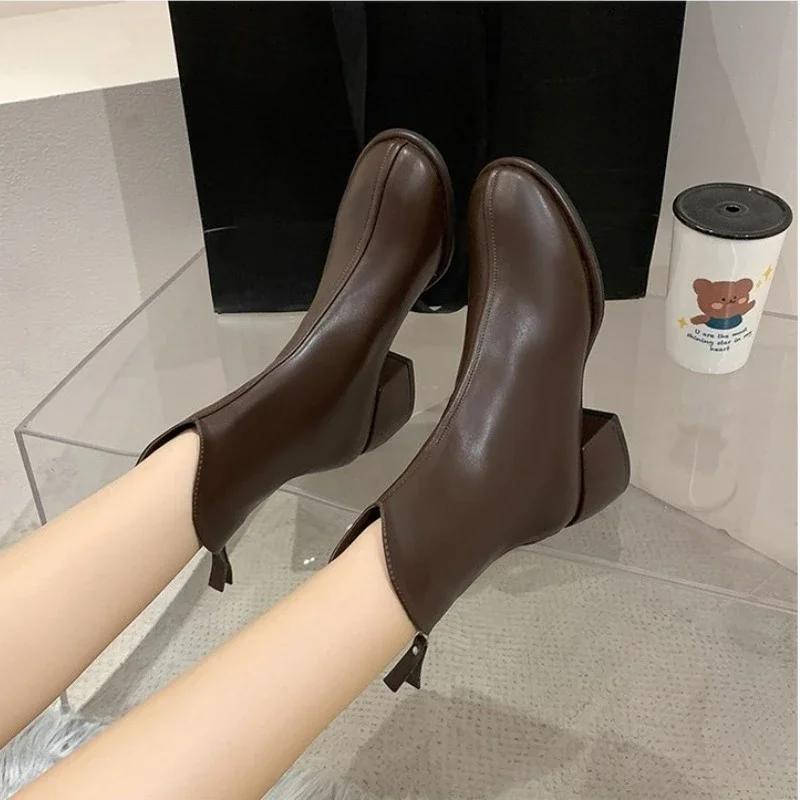 Ankle Boots Women'S Shoes Platform Boots-Women Winter Footwear Zipper Low  Clogs Autumn Rock High Heel  Ladies