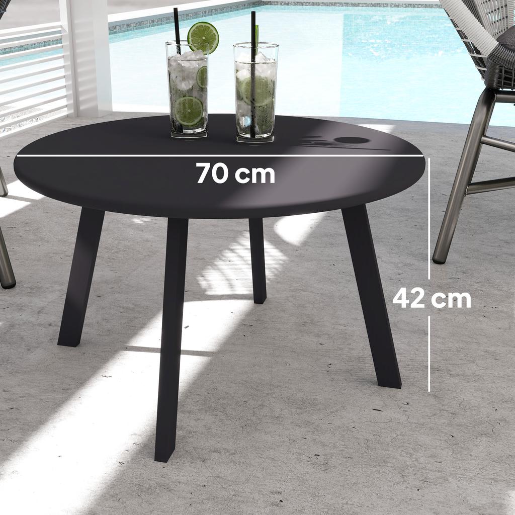 70cm Round Coffee Table, Outdoor Garden Table with Non-Slip Foot Pads and Metal Frame for Garden.Terrace. Balcony. Living Room. Black