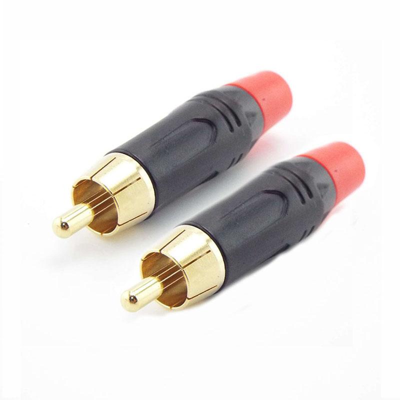 RCA Male Plug Connector Gold Plating Adapter Pigtail Speaker for 6MM Audio Cable Black Red Color