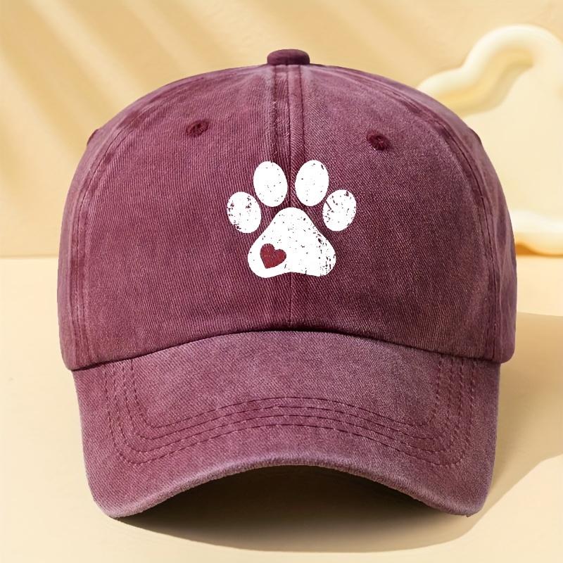 Unisex retro washed baseball cap with cartoon dog paw print truck driver hat suitable for outdoor camping travel