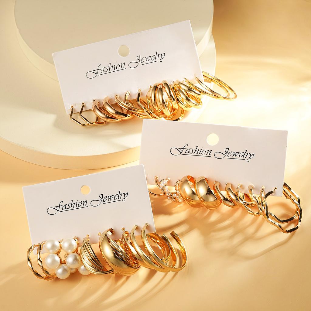 17 Pcs New Exaggerated Gold Color Pearl Earrings Sets Boho European And American Temperament Circle Earring Trendy Jewelry Gifts