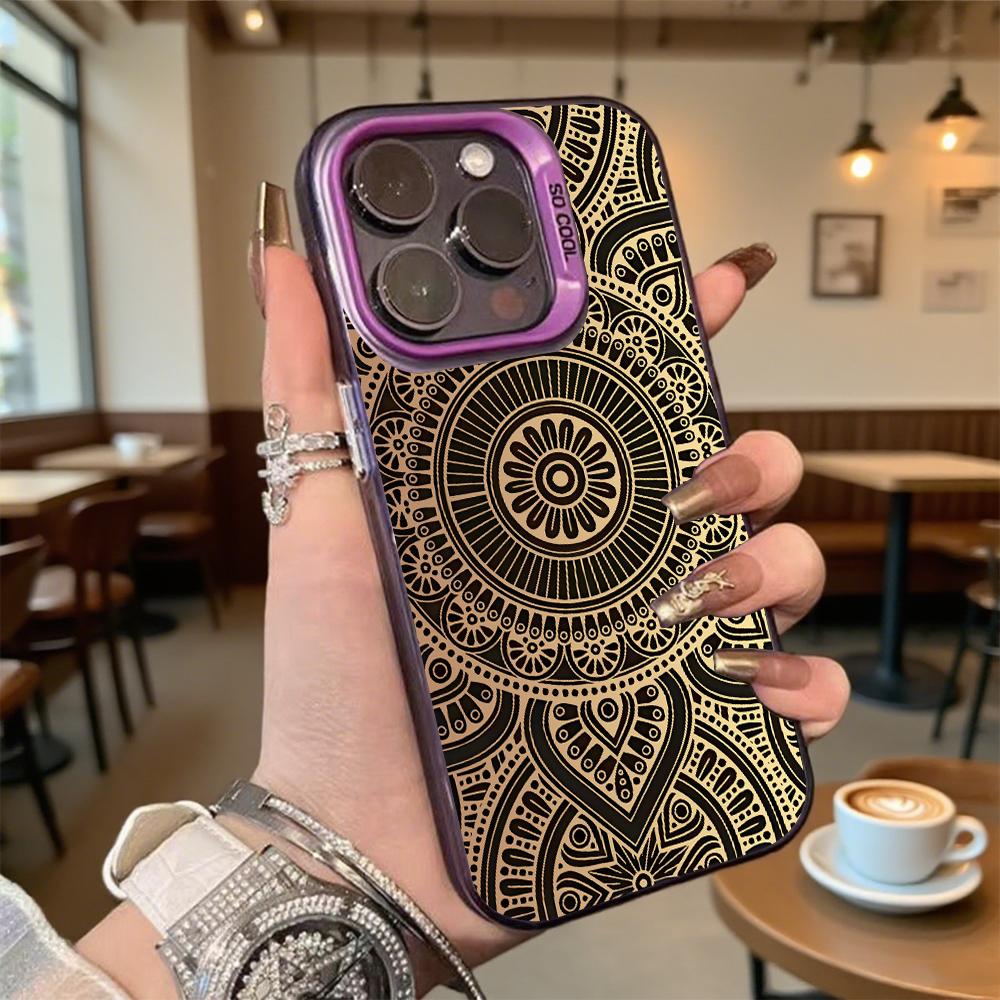 Intricate Gold Mandala Pattern Hard Phone Case for Iphone 16 15 14 13 12 11Pro Max Mini Shockproof Anti-Scratch Protective Cover
