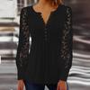 Fashion Hollow Out Γυναικεία δαντέλα μπλούζα με μακρυμάνικο μπλουζάκια V λαιμόκολλα συμπαγή πλισέ vintage μπλούζες Γυναικεία casual λεπτό λευκό πουκάμισο