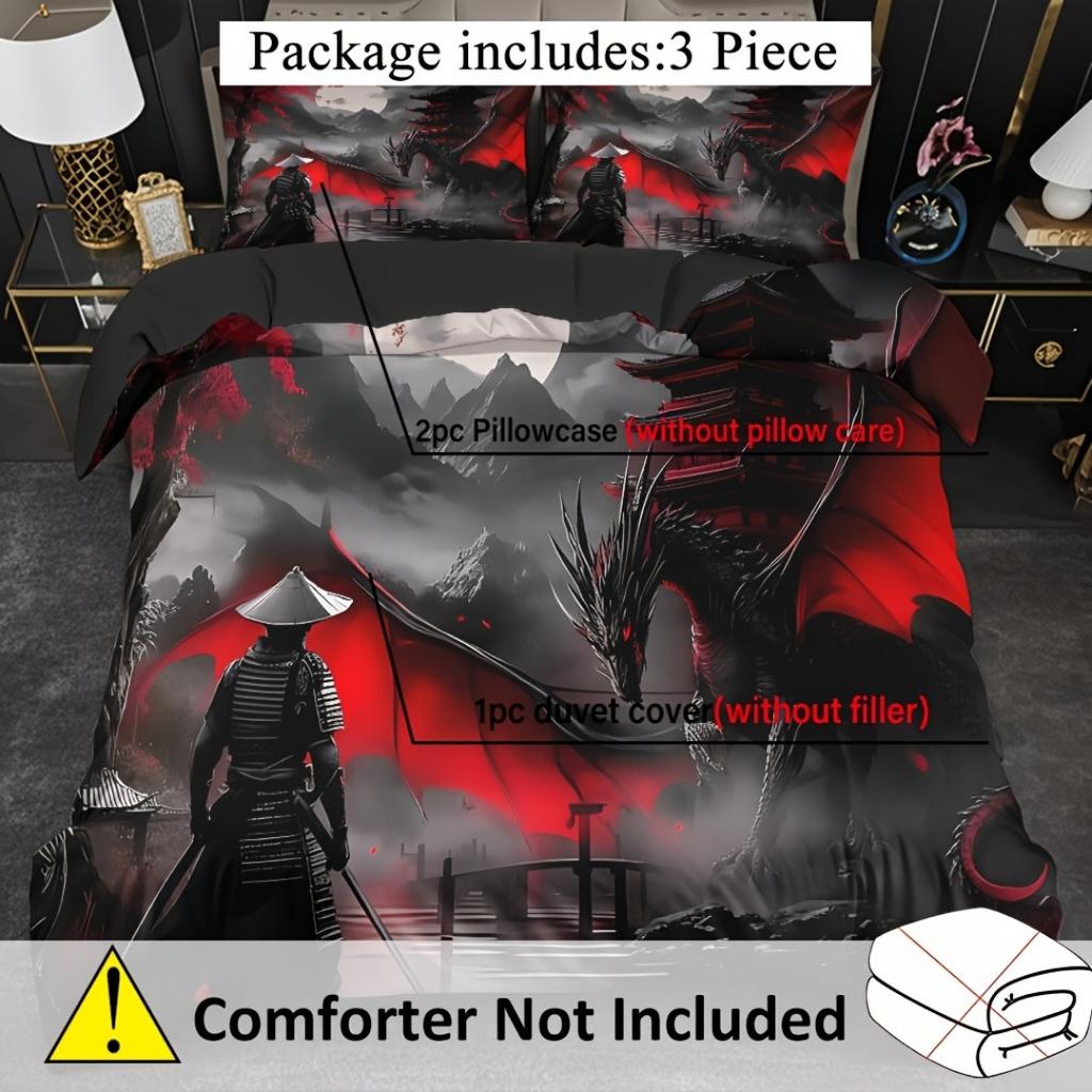 3-teiliges Dragon Slayer Warrior 3D-gedrucktes Bettwäscheset Bequemer Bettbezug King Queen Twin Größe Geburtstagsgeschenk Schlafzimmerdekoration