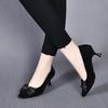 Pointed high heels spring new bow light mouth one pedal sheepskin fashion shoes black single shoes
