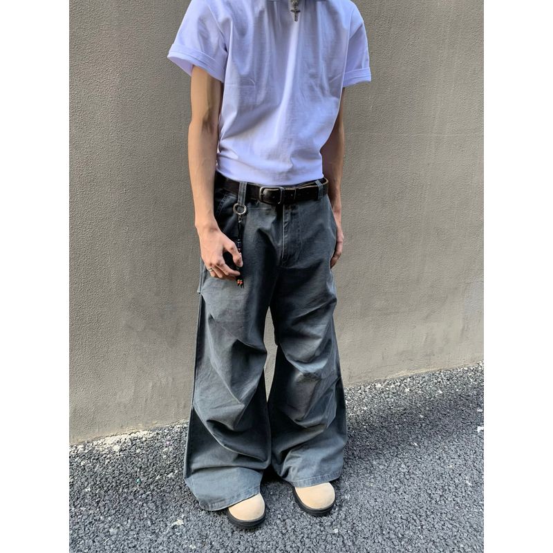 Cabbage Coke National Trend American Retro Three-Dimensional Pleated Design Niche High Street Wide-Leg Cleanfit Casual Trousers