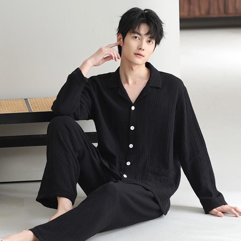 Large size couple pajamas autumn 1011 new spring and autumn cotton double-layer gauze long-sleeved trousers loungewear set