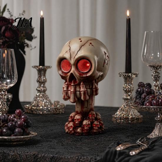 Escape Room Skull Prop Halloween Ornament, with Red LED Eyes Horror Light, Durable Creepy Decoration Resin Decoration, for Haunted Houses Bars