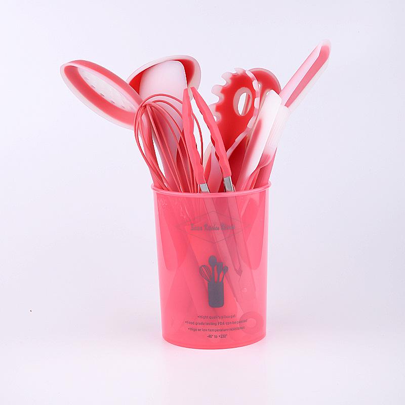 12Pcs/Set Silicone Kitchen Utensils With Storage Bucket High Temperature Resistant And Non Stick Pot Spatula Spoon