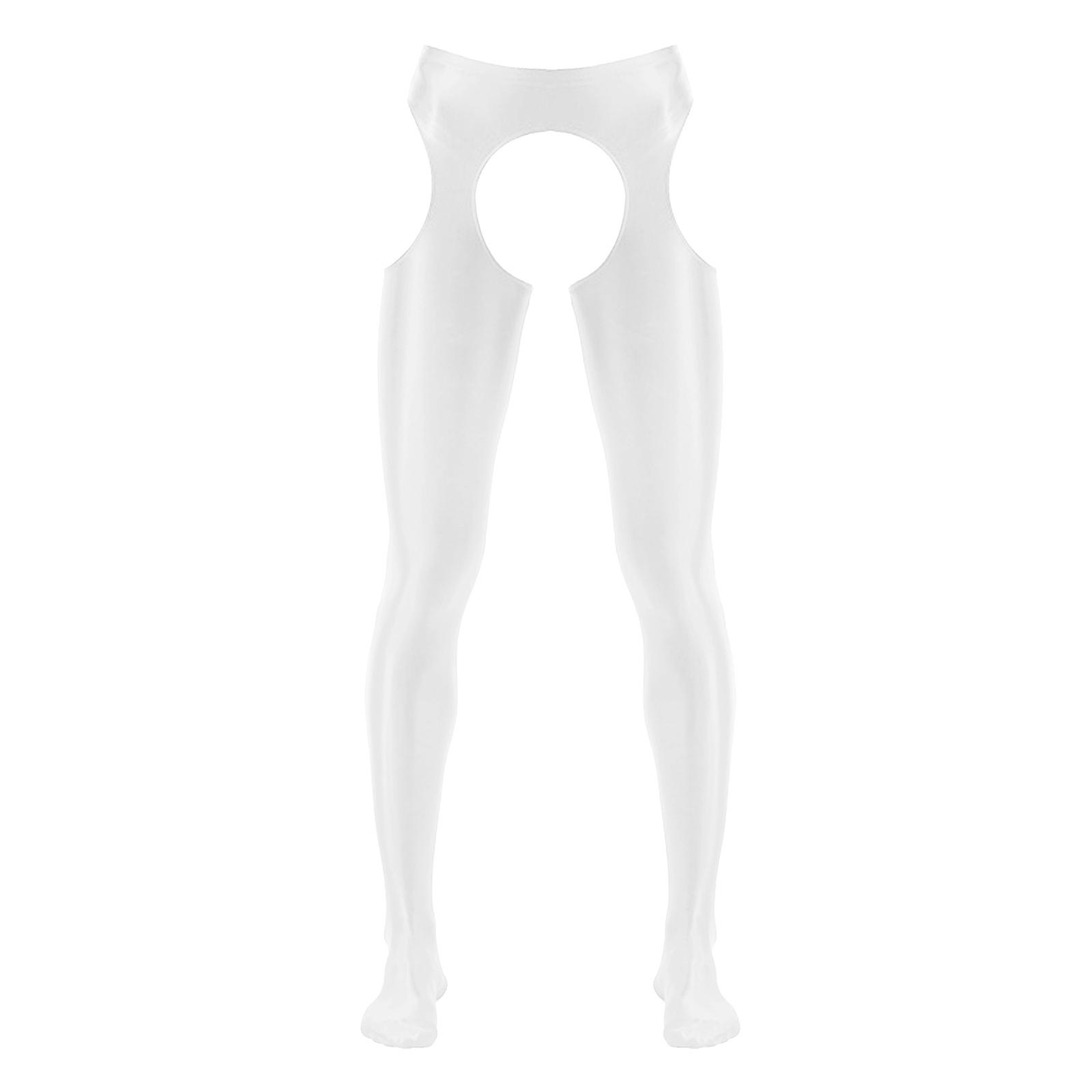 

Чоловічі глянцеві колготки із середньою посадкою, еластичним поясом, вирізом без ластовиці, облягаючі легінси, прозорі клубні колготки L білий