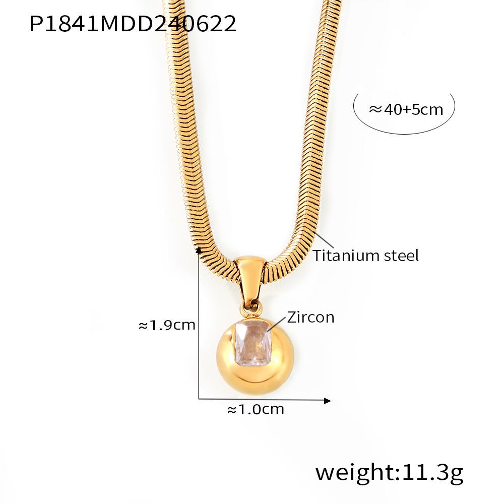 18k Gold-Plated Titanium Steel Geometric Zircon Pendant Necklace - European & American Fashion Style