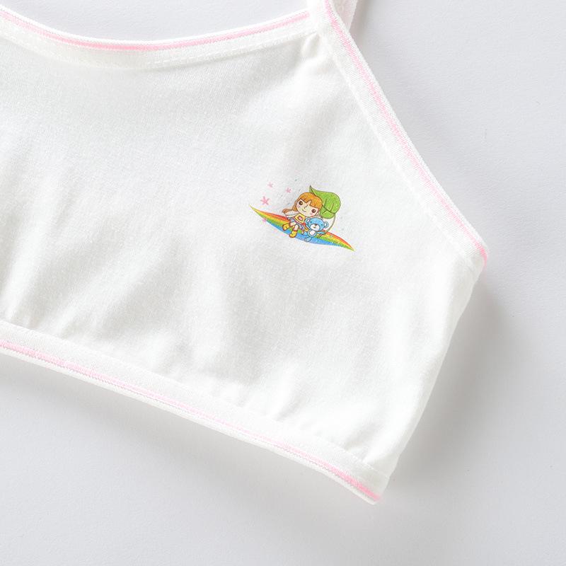 Girls' Pure Cotton Camisole Bra - Anti-Protrusion, Thin, Heart Design