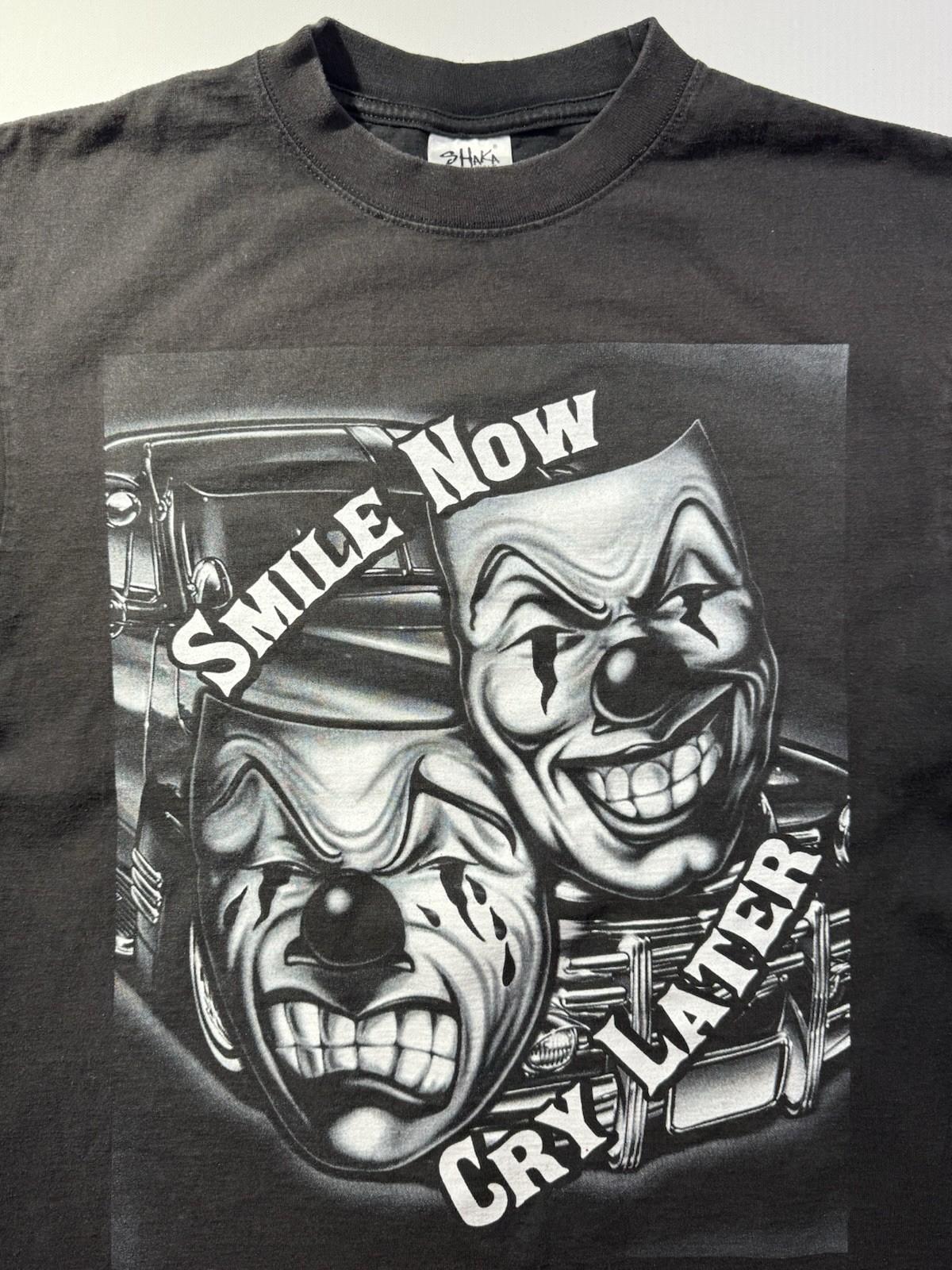 Shaka Wear Smile Now Cry Later Mens Large Black Y2K Streetwear Unisex T-Shirt L