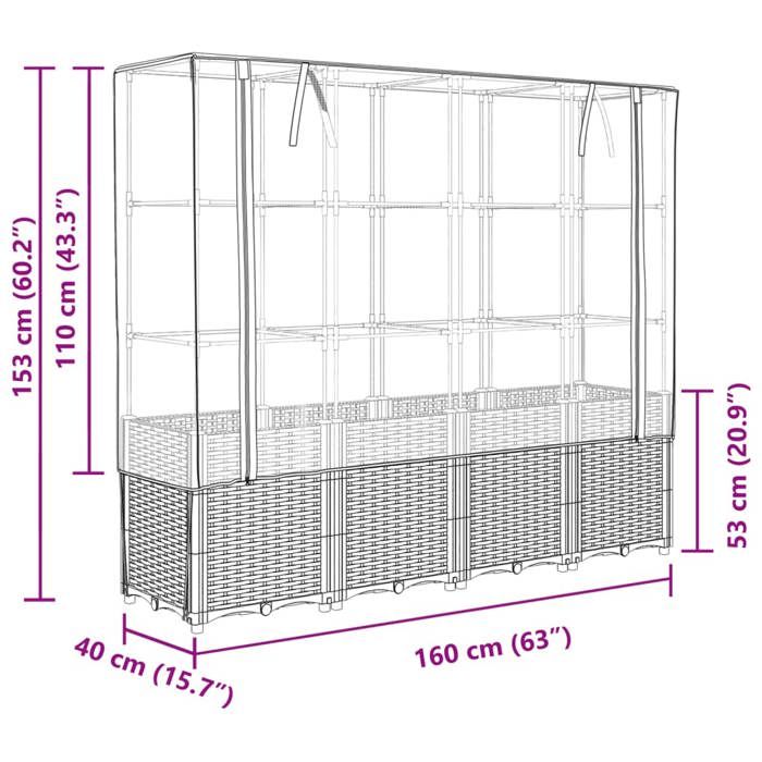 VidaXL Jardinière surélevée avec housse aspect rotin 160x40x153 cm, jardinière surélevée de jardin, bac à fleurs surélevé, 4015831