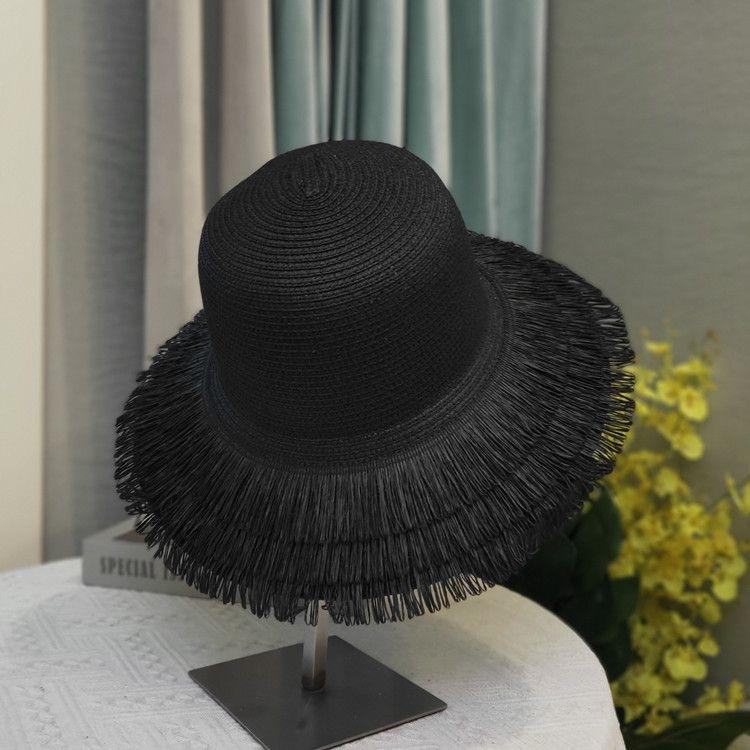 New Tassel Edge Straw Hat Women's Summer Seaside Beach Big Brim Vacation Wind Sun Protection Sunshade Straw Sun Hat