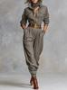 2026 Women's Independent Station Cotton and Linen Long Sleeve Pocket Button Decorative Shirt Jumpsuit