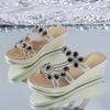 Fashion Women Sandals Summer Fashion High Heel Sandals Crystal Casual Shoes High Heels Rhinestone Thick-soled Wedge Slippers