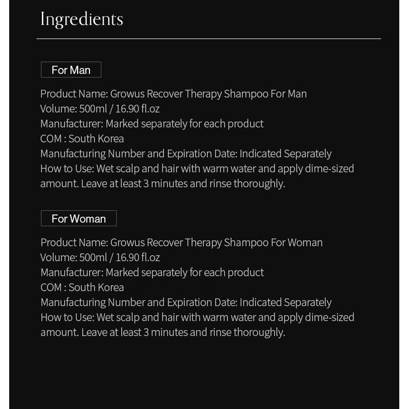 GROWUS - Recover Therapy Shampoo - 2 Types