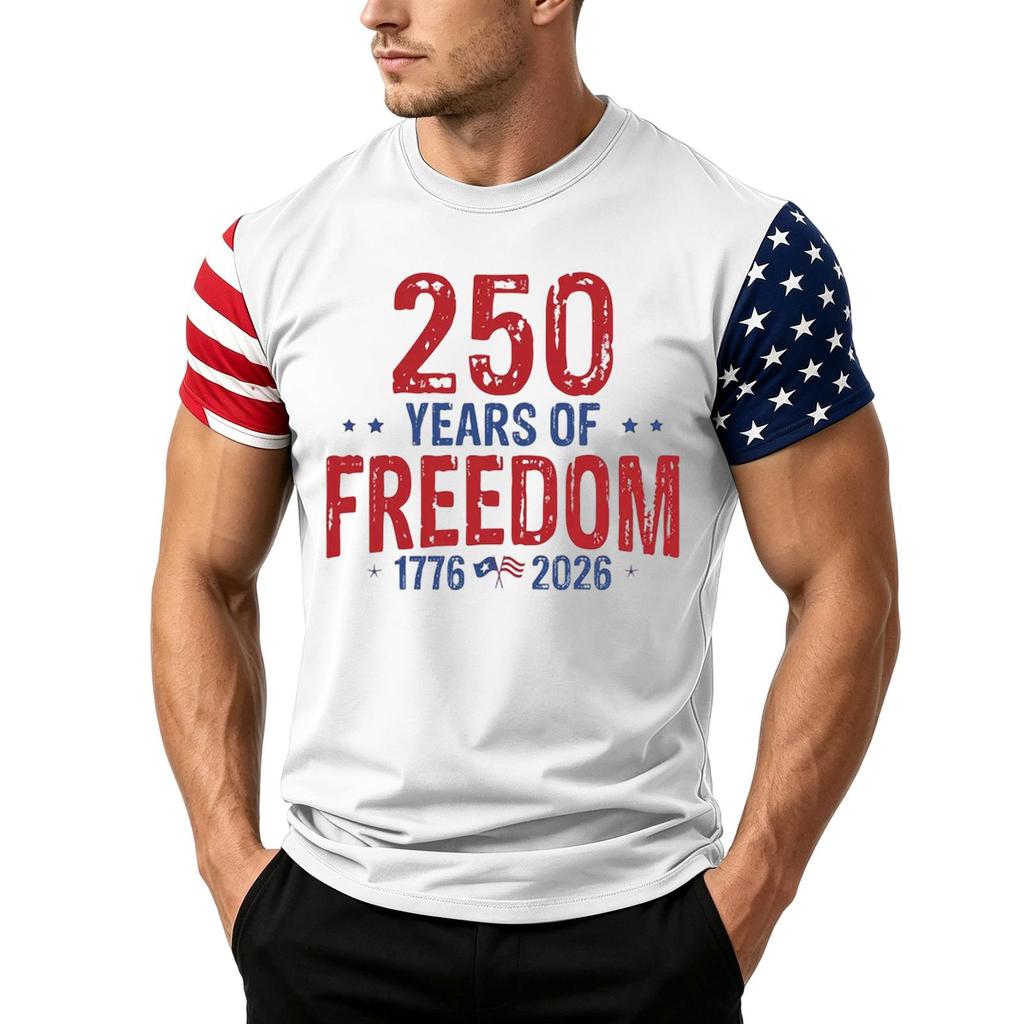 Men's Independence Day Flag Print Short Sleeve T-Shirt, Loose Casual Daily Summer Tops