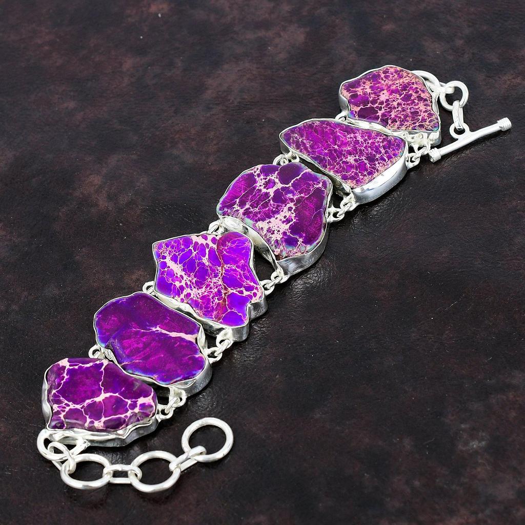 Purple Sea Sediment Jasper Bracelet Real Gemstone Jewelry 925 Sterling Silver Bracelet Adjustable Chain Bracelet Handmade Bracelet For Gift