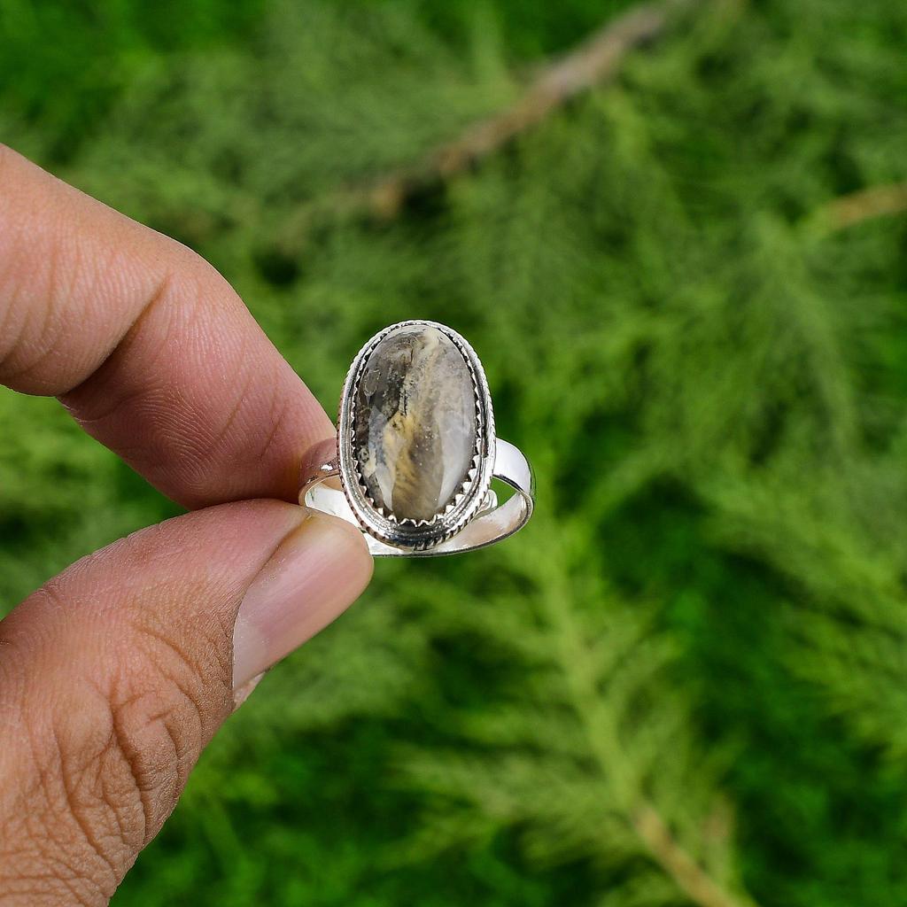 925 Silver Oval Natural Tiffany Jasper Artisan Statement Solitaire Mother Ring