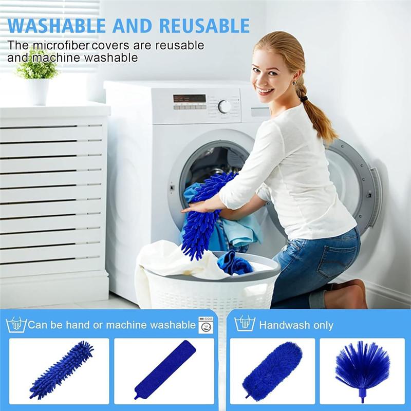 ABZC-5-In-1 Kit Dusters For Cleaning, Duster With Extension Pole,Extendable Duster With 100 Inches, For Cleaning Ceiling Fans