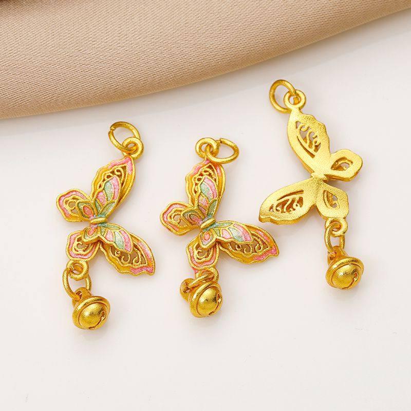 Gold-Plated Butterfly and Lotus Pod Charm for DIY Jewelry